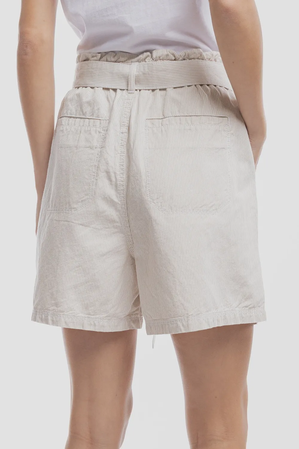 Teddy Smith S-Joy short donna grège righe lino paperbag