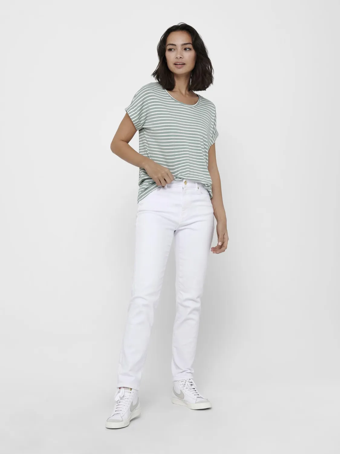 ONLY Solo maglia righe manica corta scollo rotondo Cloud Dancer
