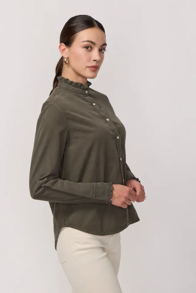 acquaverde Gaby camicia velluto verde collo volant