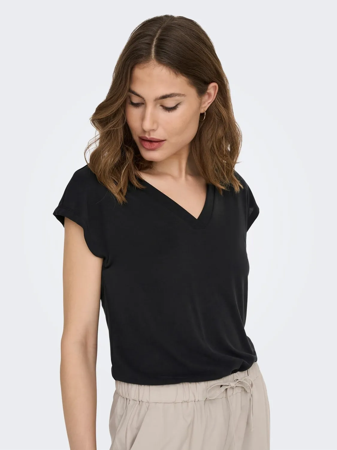 Only Onlfree top donna XL nero scollo V