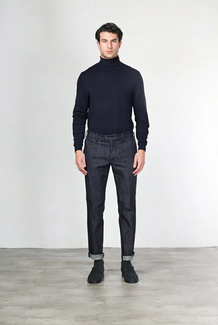 Mason's New York pantalone chino uomo denim blu navy regular