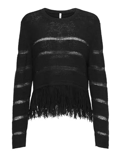 ONLY Onllea LS Fringe O-Neck maglia taglia M sfrangiata