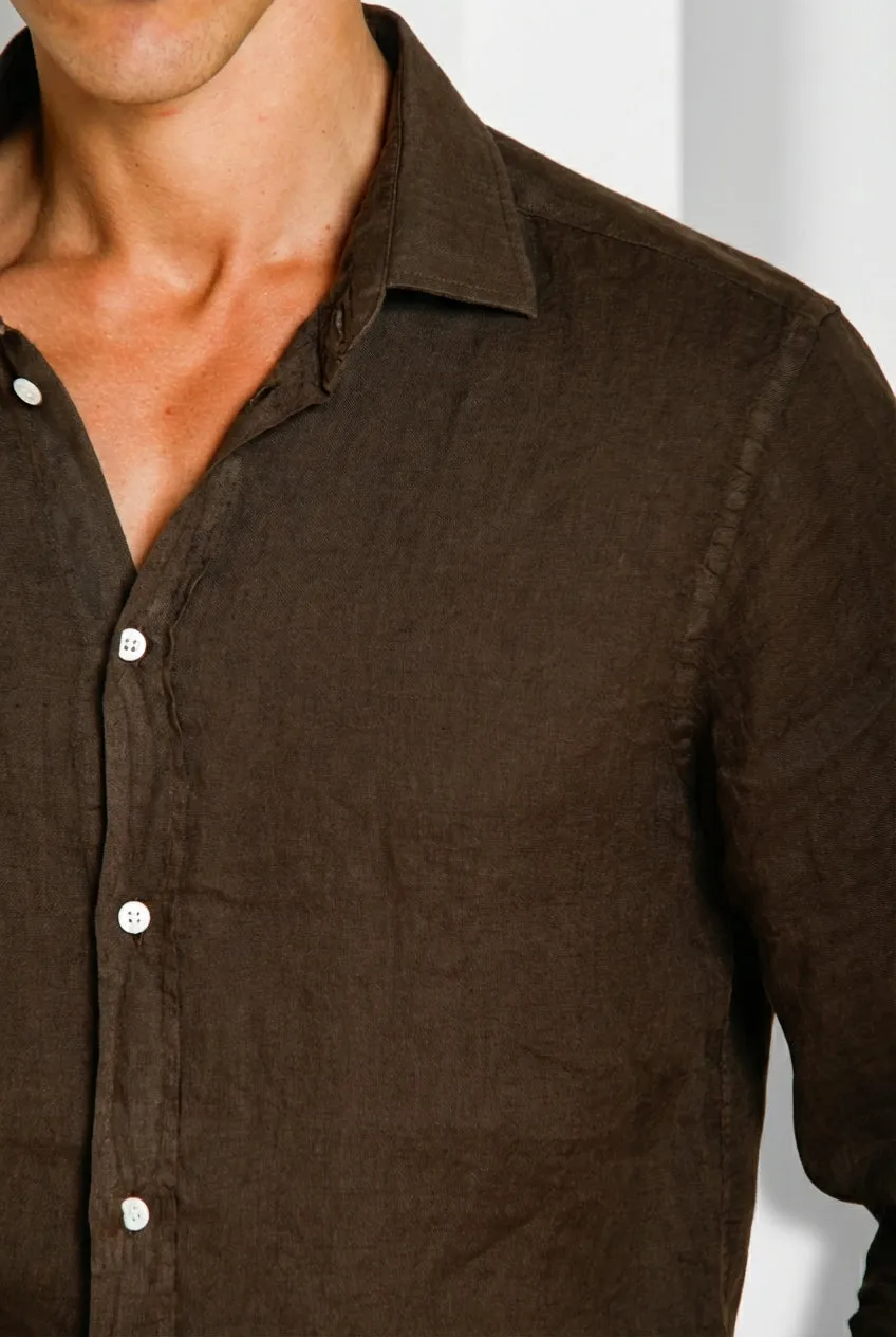 Mason’s Torino camicia uomo lino marrone