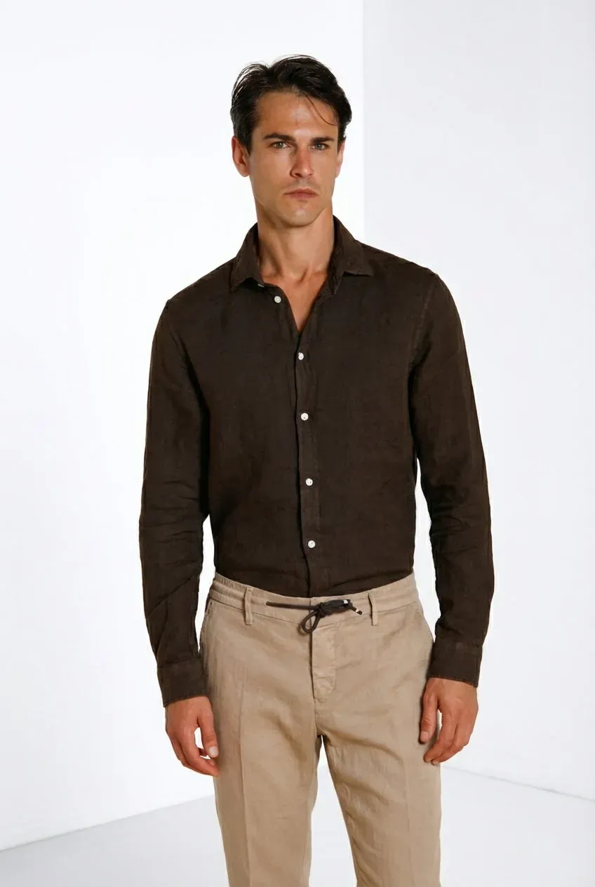 Mason’s Torino camicia uomo lino marrone