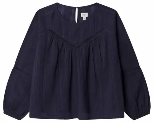 Pepe Jeans Heloise Camicia Bambina Cotone Blu Navy Pizzo