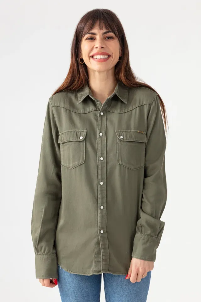 Acquaverde Clyde camicia western Military Kaki