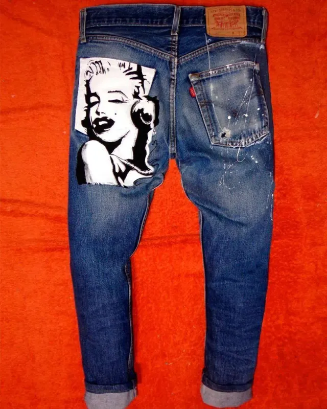 Never Say Never Marilyn Monroe DJ Set Jeans Dipinto a Mano Custom