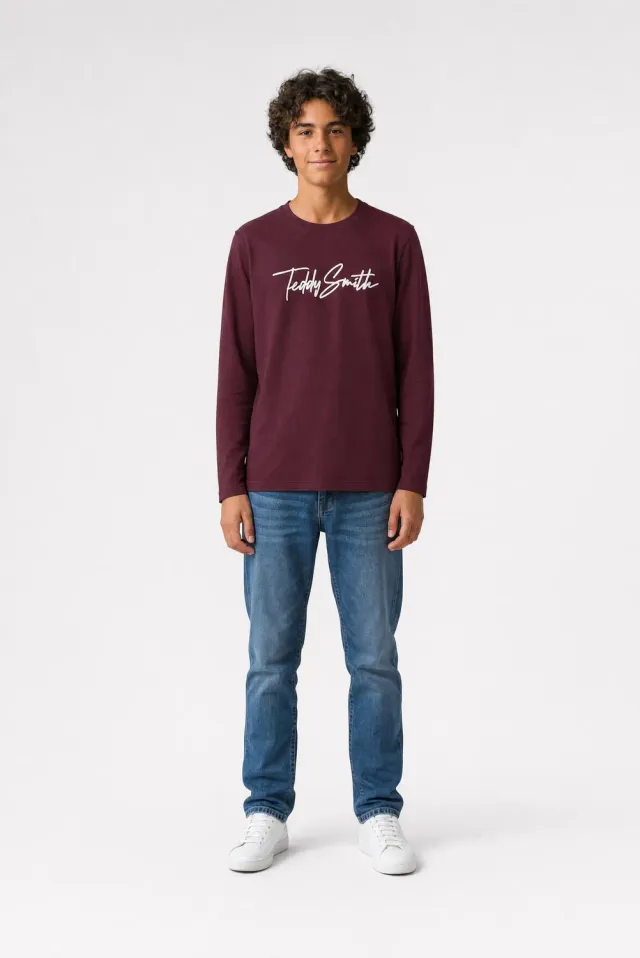 Teddy Smith T-Evan ML JR t-shirt maniche lunghe bordeaux cotone