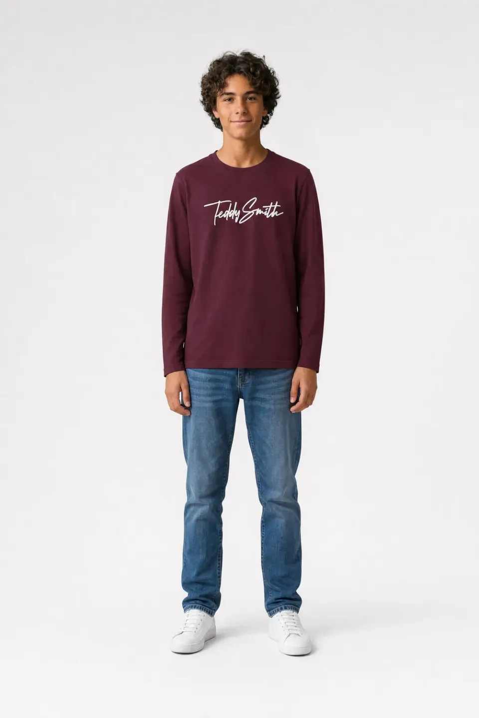 Teddy Smith T-Evan ML JR t-shirt maniche lunghe bordeaux cotone