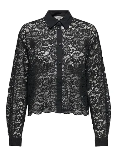 ONLY Onljilli Lace Mix maglietta donna nera S pizzo