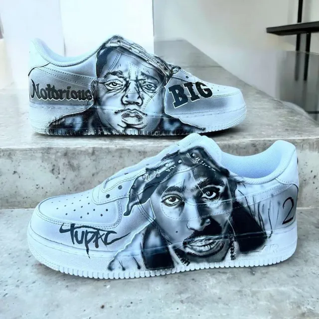 Never Say Never Air Force 1 Tupac BIG sneakers dipinte