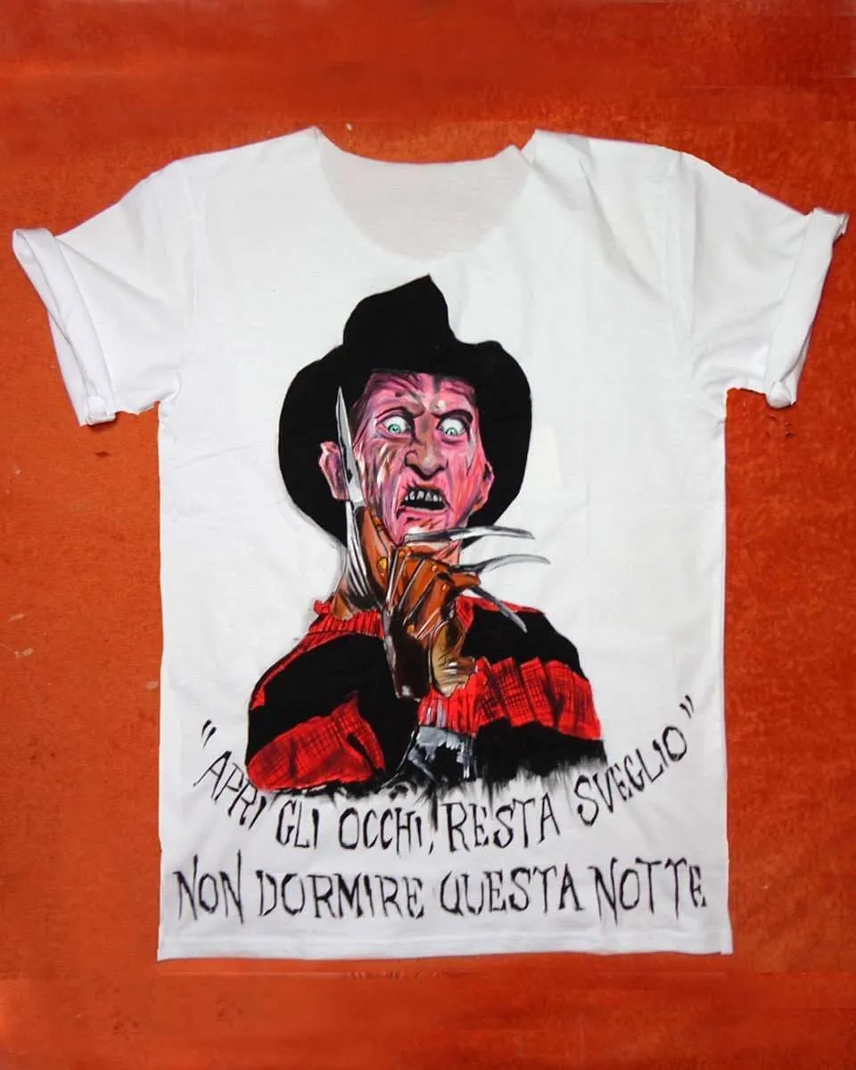 Never Say Never Freddy Krueger t-shirt dipinta a mano