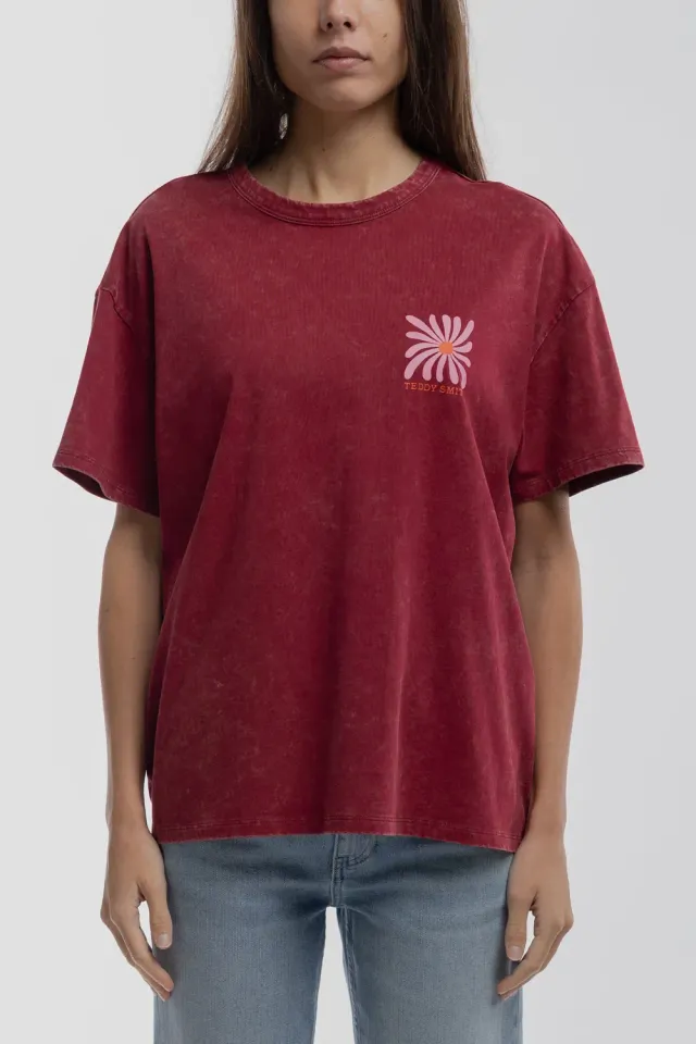 Teddy Smith T-Florali MC Grenat T-Shirt Donna Granata