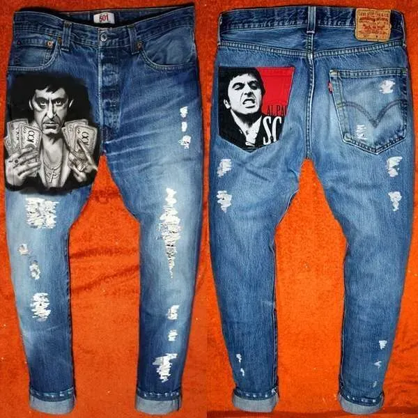 Levi’s Vintage Tony Montana jeans dipinti a mano Scarface