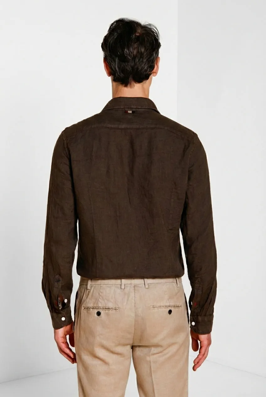 Mason’s Torino camicia uomo lino marrone