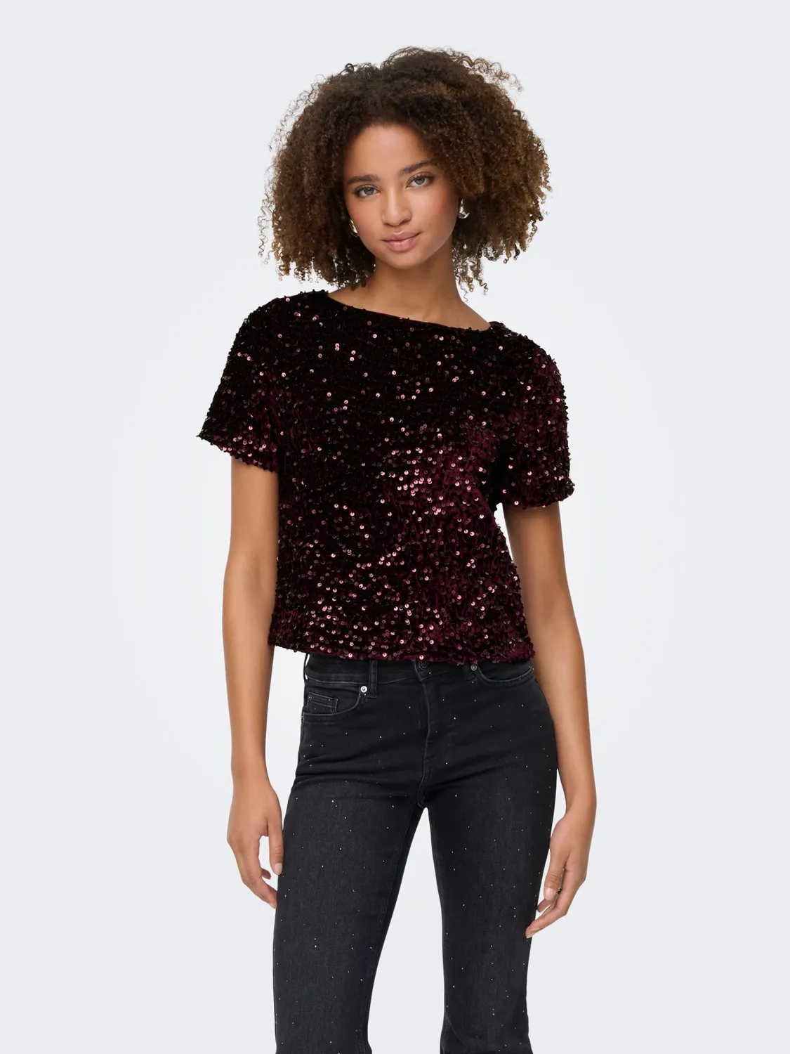 ONLY Onlanika SS Sequins top nero barca