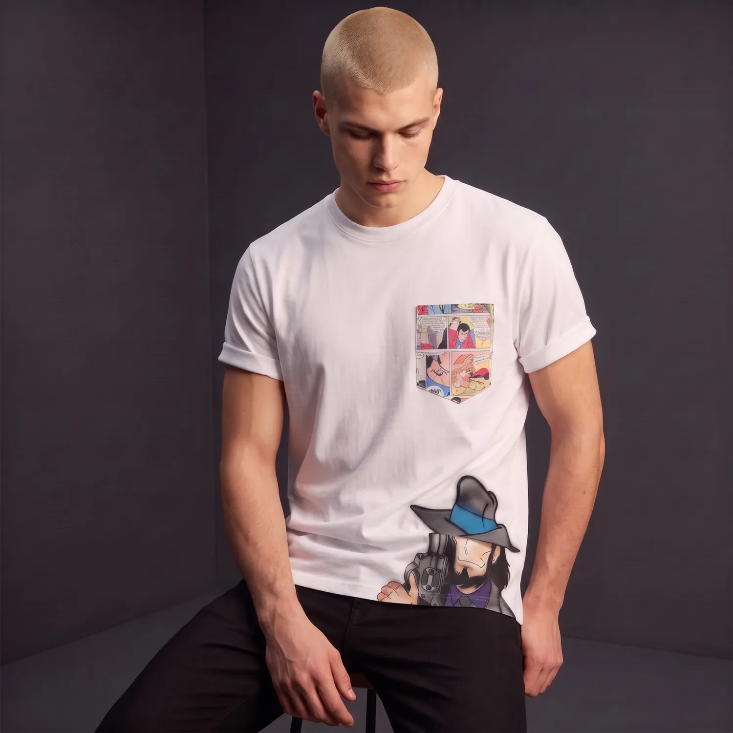 Never Say Never Jigen t-shirt dipinta taschino fumetto