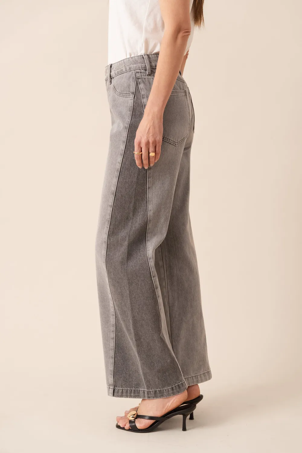 Oraije Mason jeans wide grigio bicolore cotone