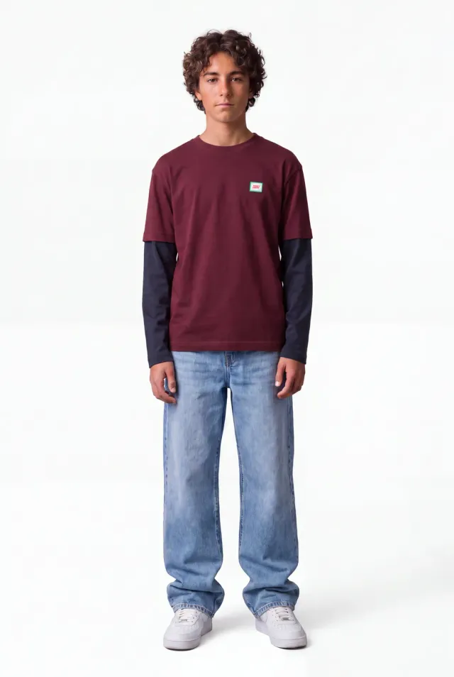 Teddy Smith T-Sly ML t-shirt ragazzo bordeaux maniche lunghe