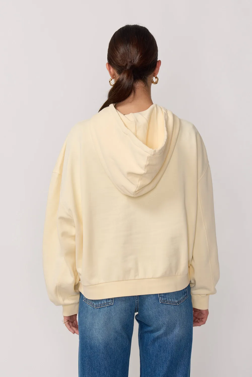 acquaverde Boxy felpa con cappuccio Pale Yellow cotone