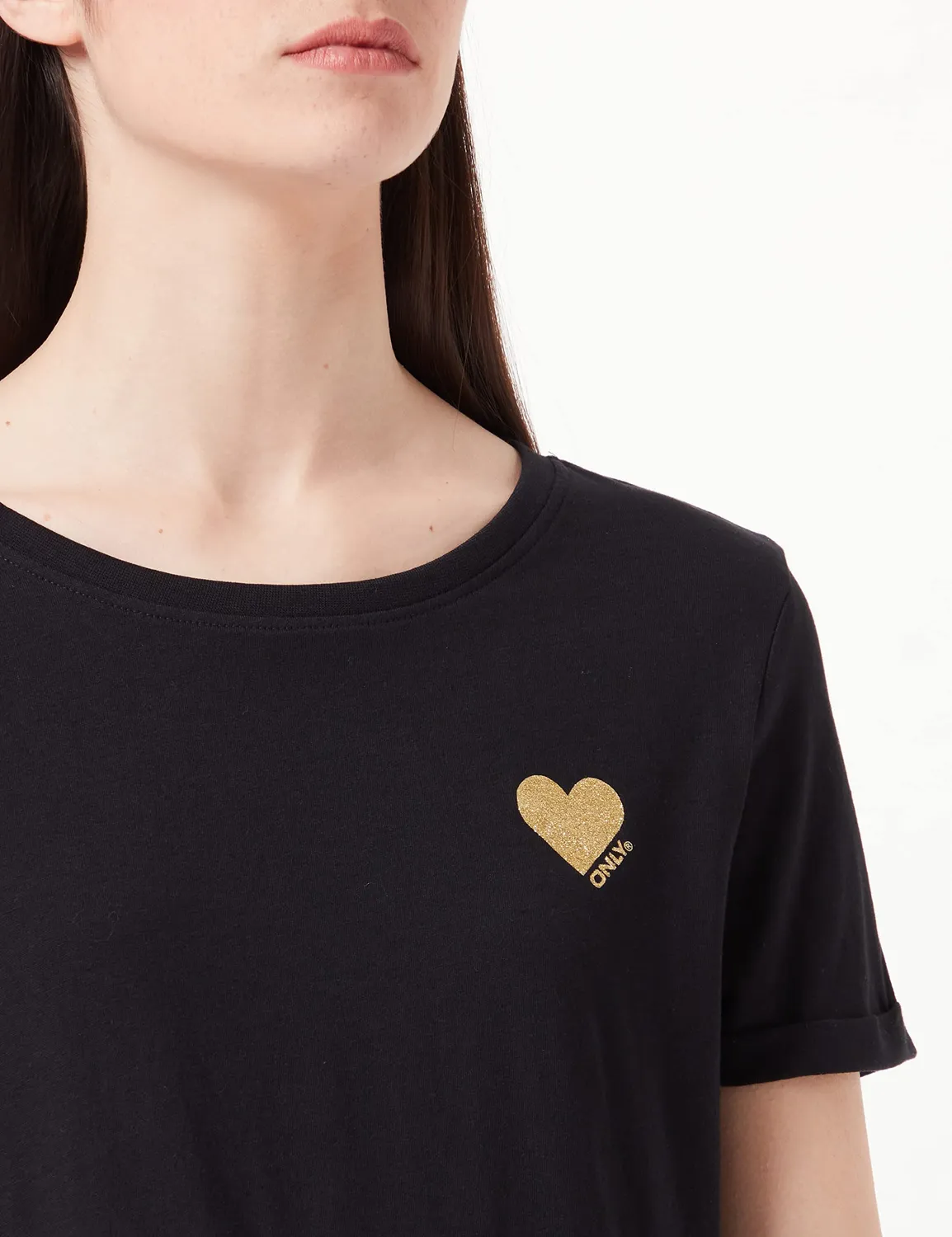 ONLY ONLKITA T-shirt nero cuore glitter oro L