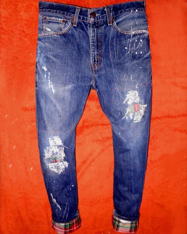 Never Say Never Scozzese Chiaro jeans personalizzati vintage