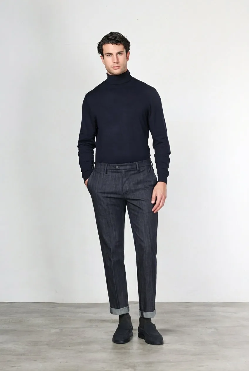 Mason's New York pantalone chino uomo denim blu navy regular