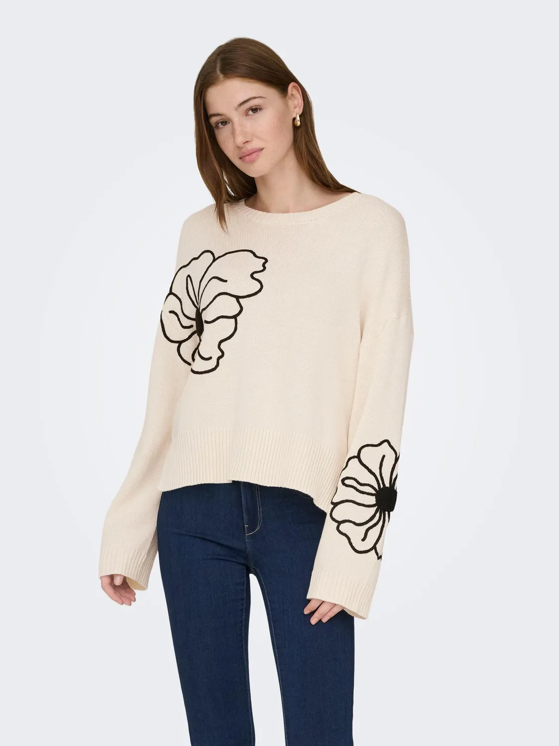 ONLY Onlpetra Maglia Ricamo Fiori Betulla XL