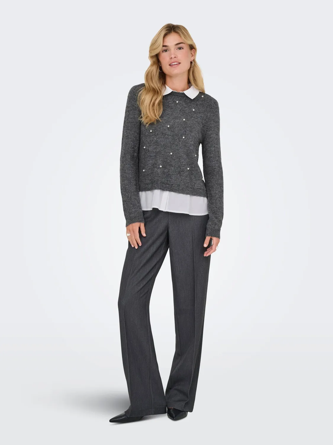 ONLY Onldolly Maglia Perle manica lunga grigio