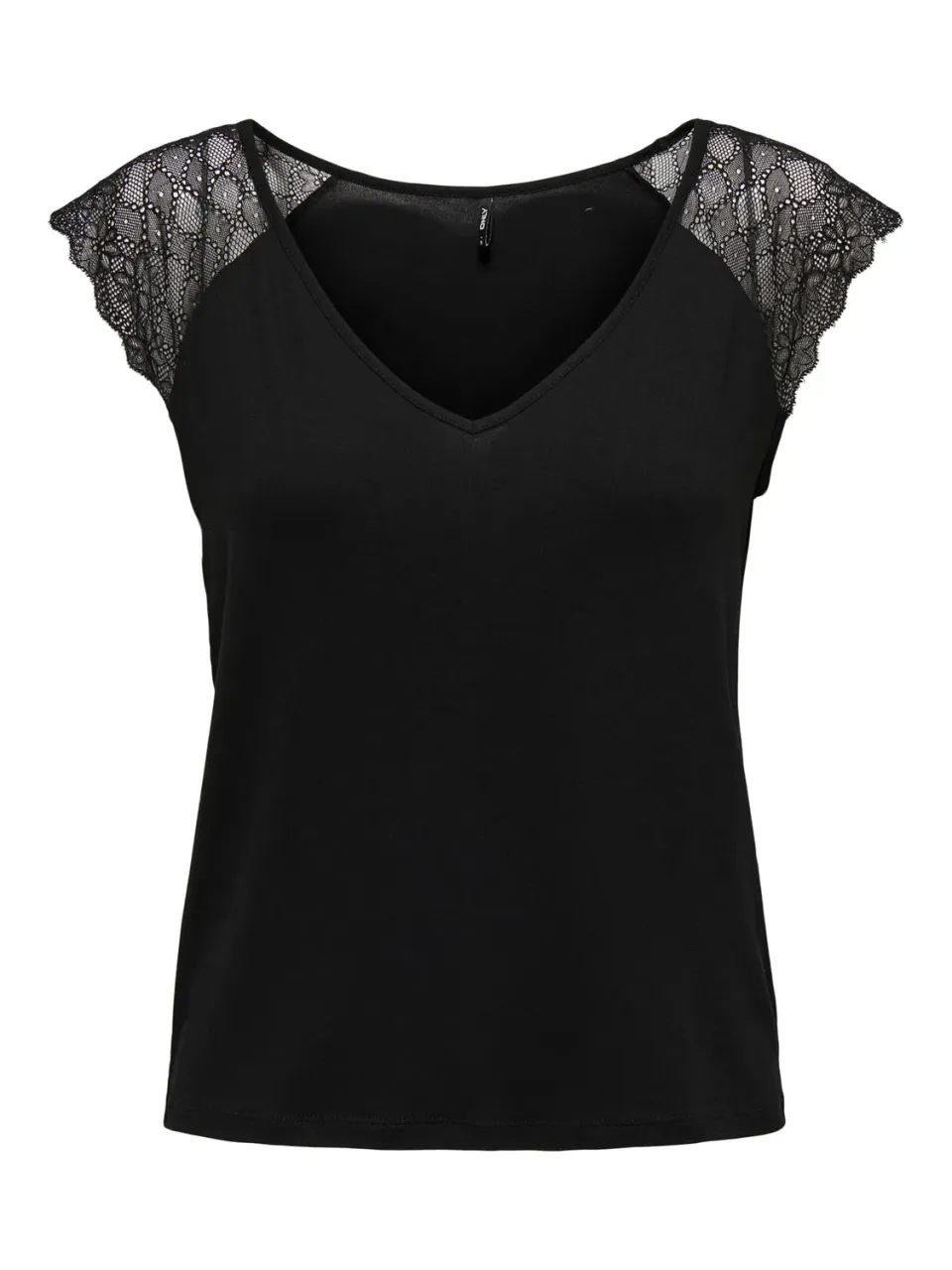 ONLY Onlpetra t-shirt donna manica corta misto pizzo nero