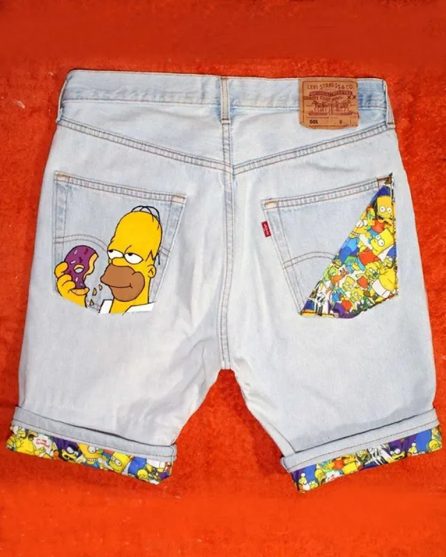 Levi's Vintage Homer Simpson bermuda jeans custom dipinto