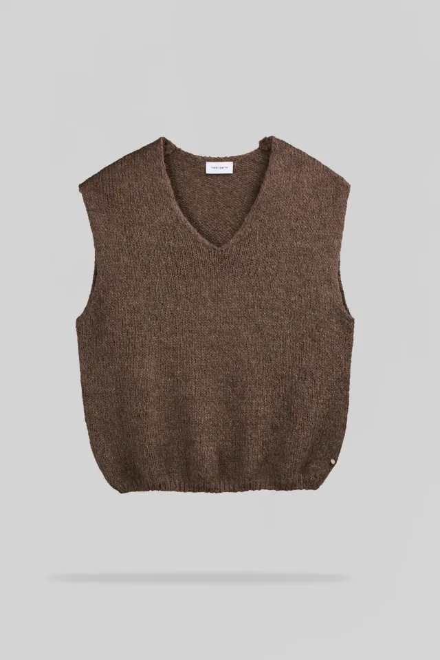 Teddy Smith P-Molia maglia smanicata cioccolato scollo V donna