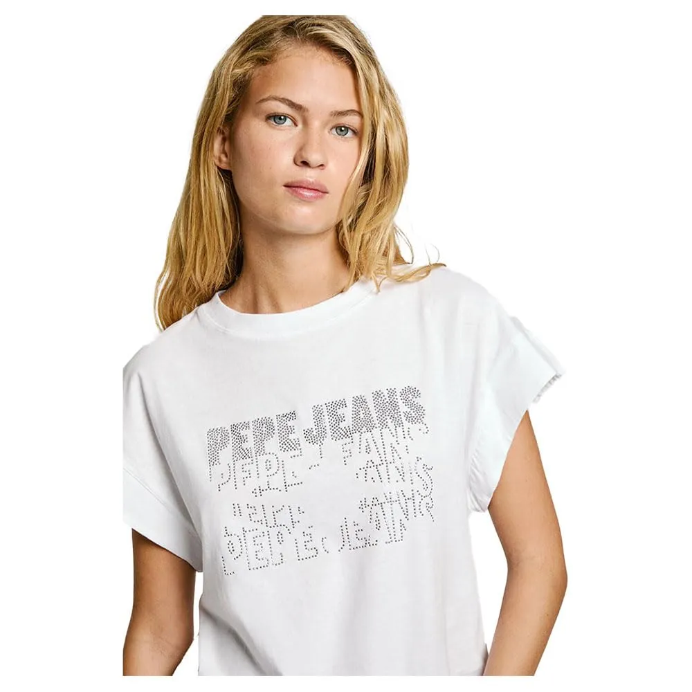 Pepe Jeans Lira T-Shirt Donna Bianca Senza Maniche Strass