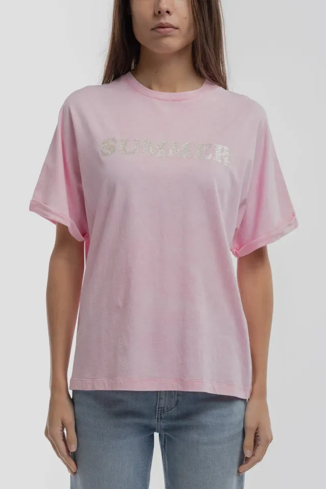 Teddy Smith T-Glitter MC t-shirt oversize rosa