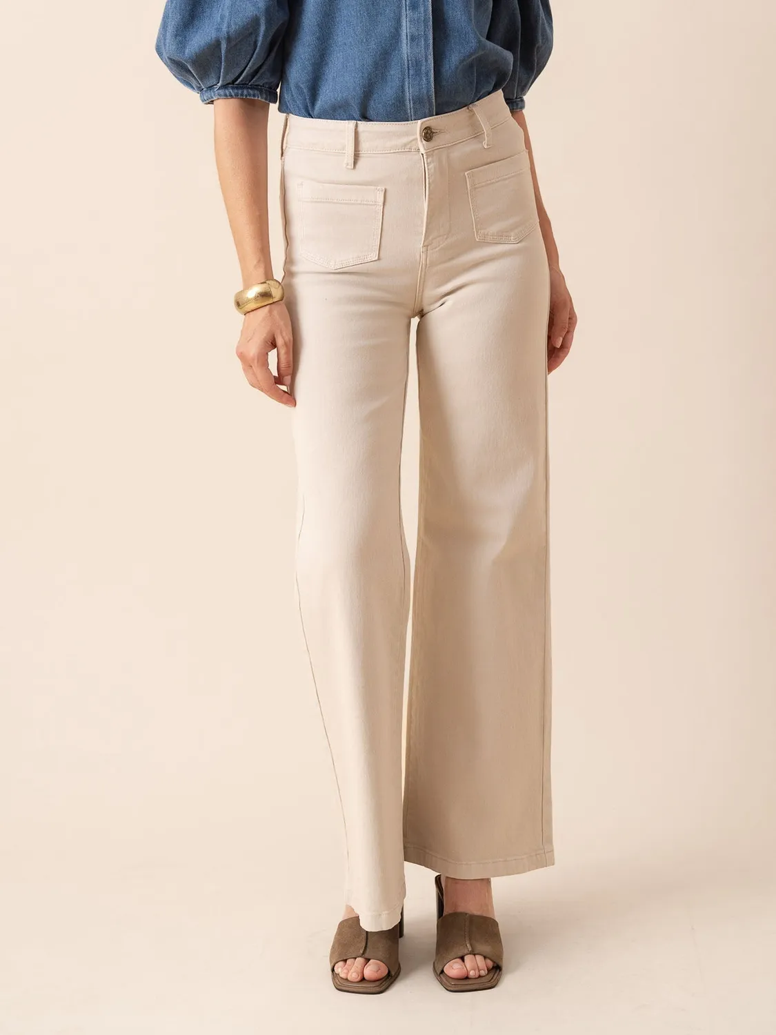 Oraije Gaspard jeans taupe wide cotone