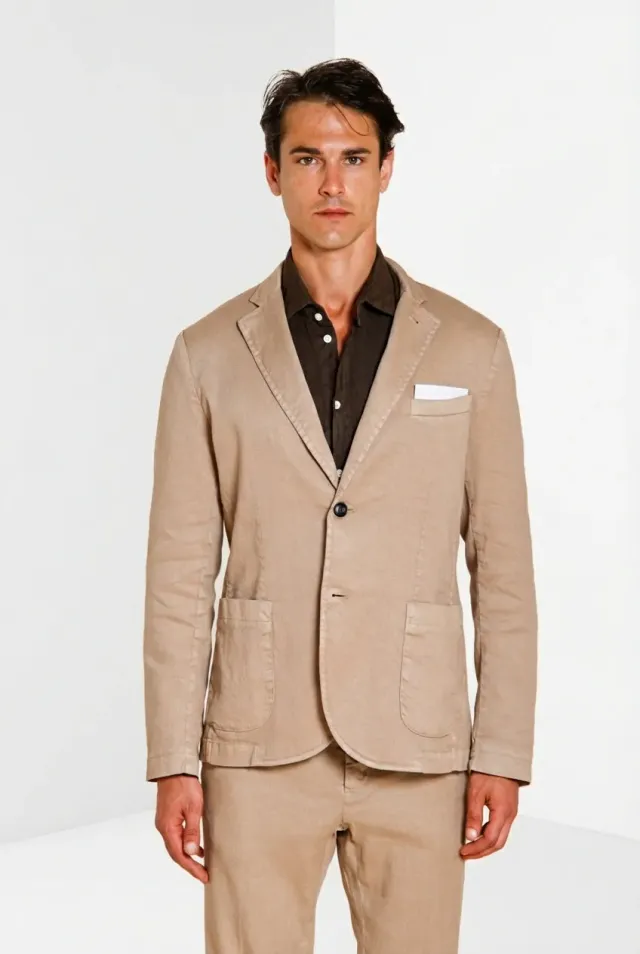 Mason's Da Vinci blazer uomo beige medio lino e cotone