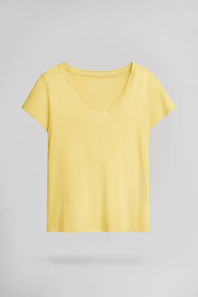Teddy Smith T-Mia MC t-shirt giallo limone scollo V donna