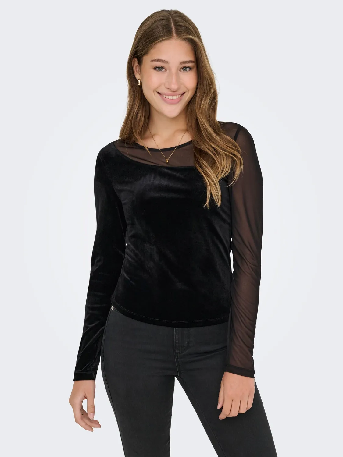 ONLY Onlsmooth Mesh Mix top donna L manica lunga