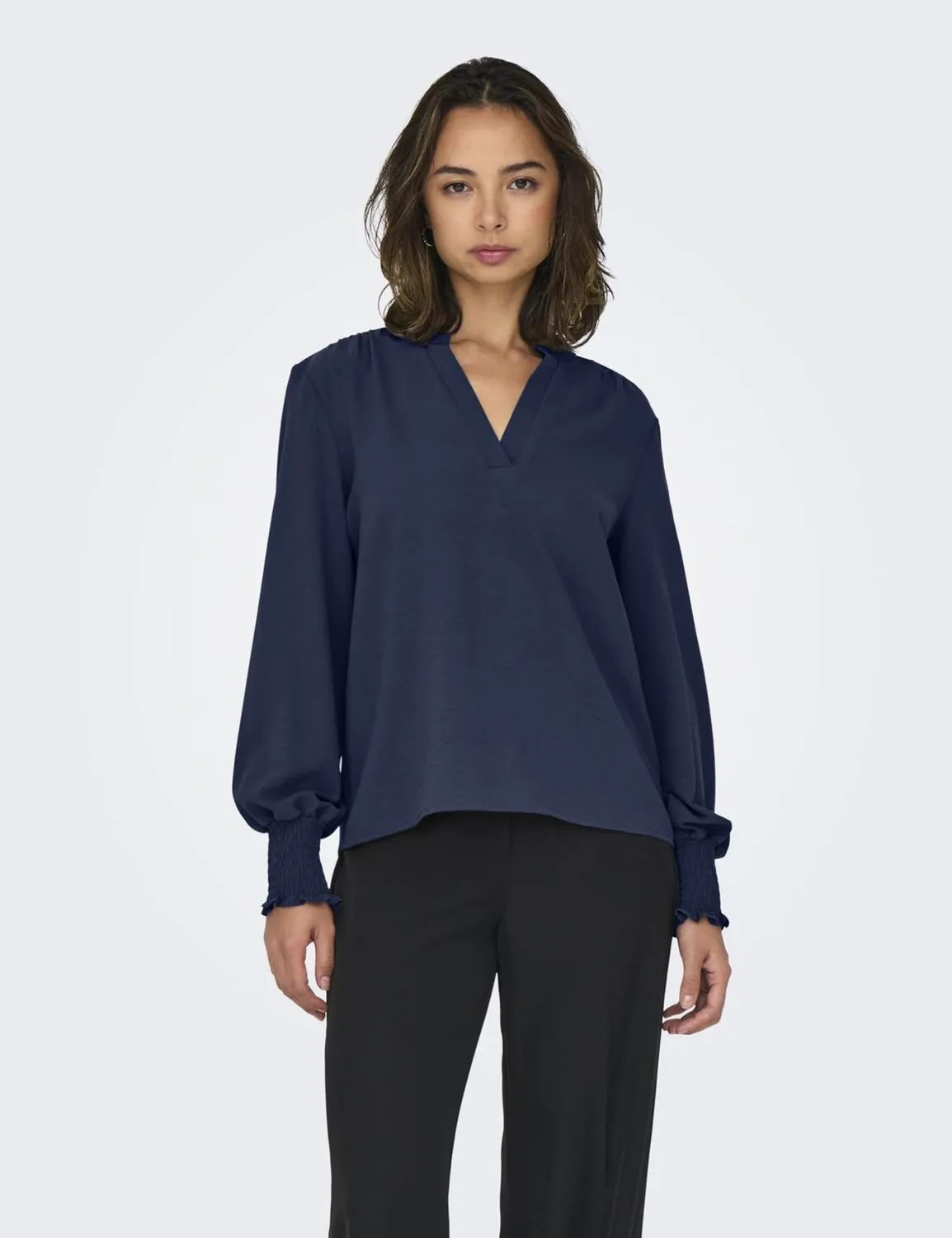 ONLY ONLMETTE top donna scollo V manica lunga