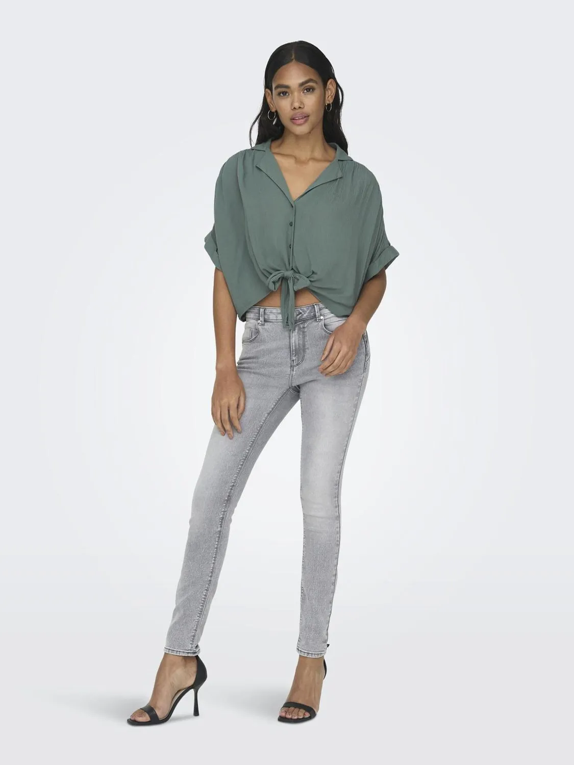 ONLY Camicia Nodo Collo Donna Bianca Maniche Corte