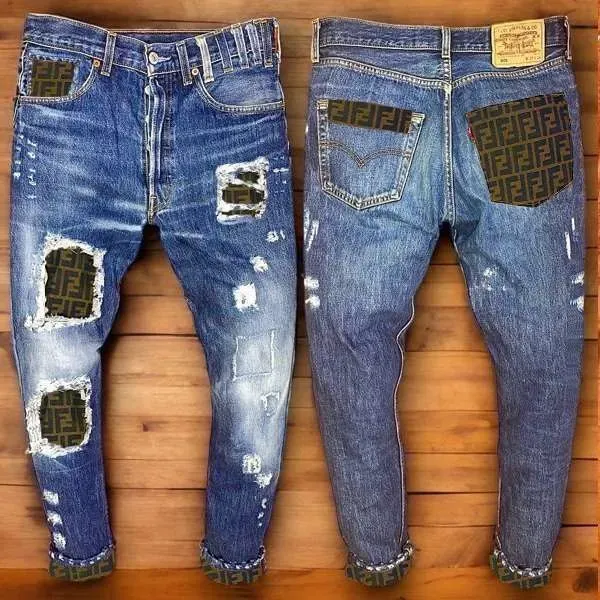 Levi's Vintage Destroyed jeans tessuto Fendi su misura