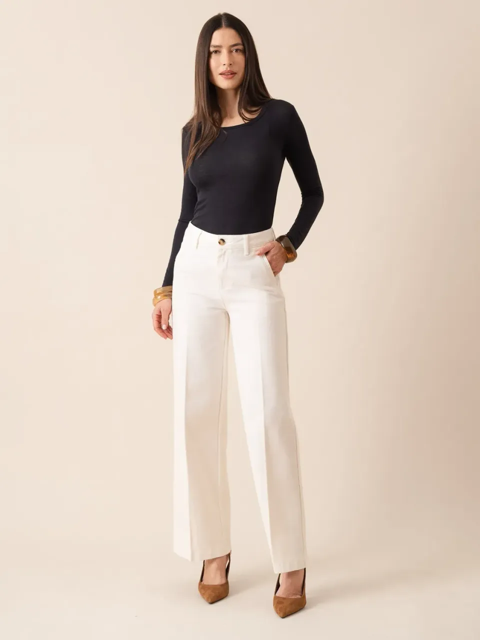Oraije Eleonore jeans wide bianco cotone