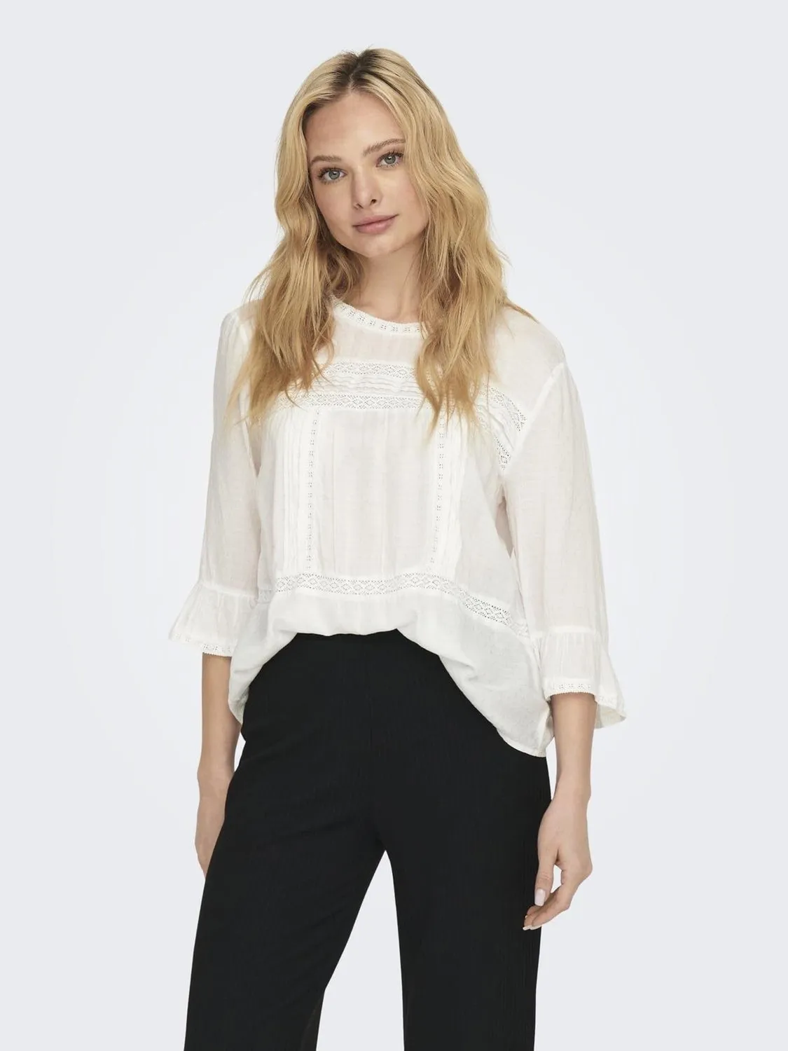 ONLY Onlanemone 3/4 camicia donna Cloud Dancer 40 ricamata