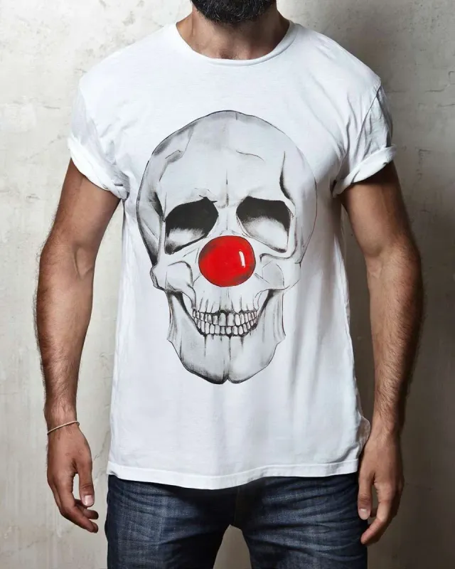 Never Say Never Teschio Clown T-Shirt Dipinta a Mano Nera