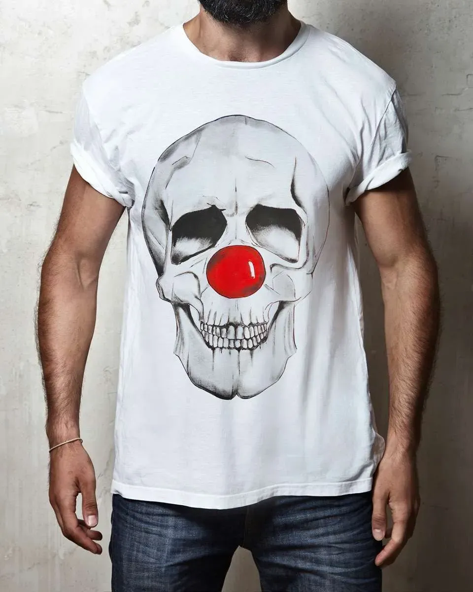 Never Say Never Teschio Clown T-Shirt Dipinta a Mano Nera