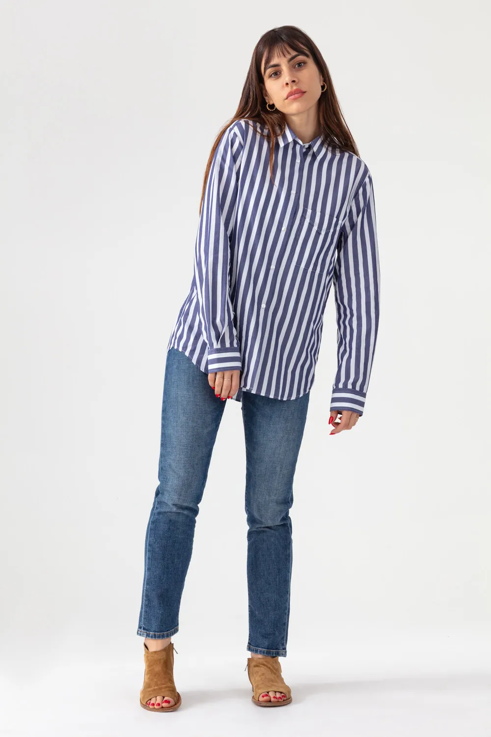 acquaverde Boy Shirt camicia Navy Off White popeline