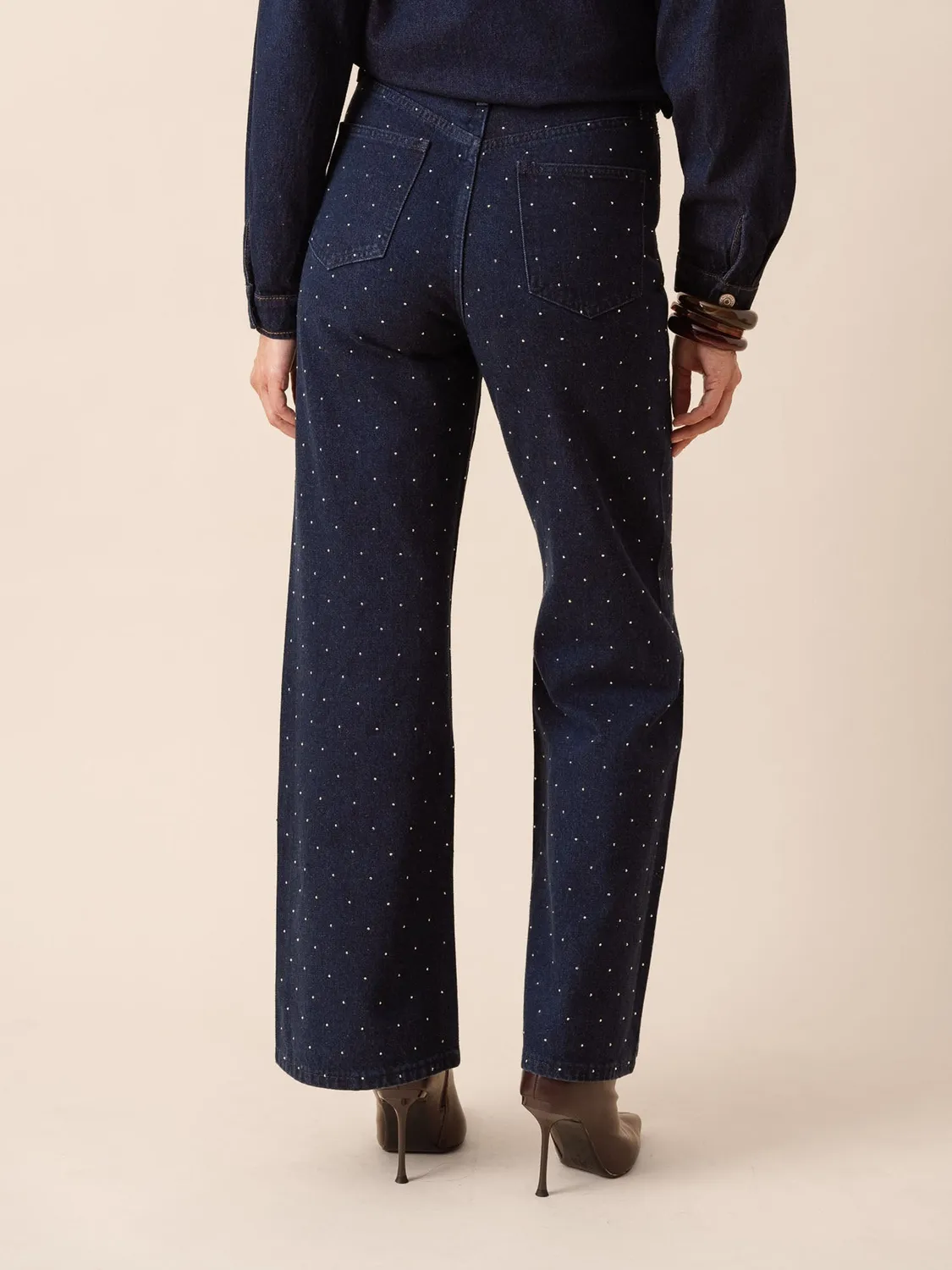Oraije Luxor jeans straight loose strass vita alta