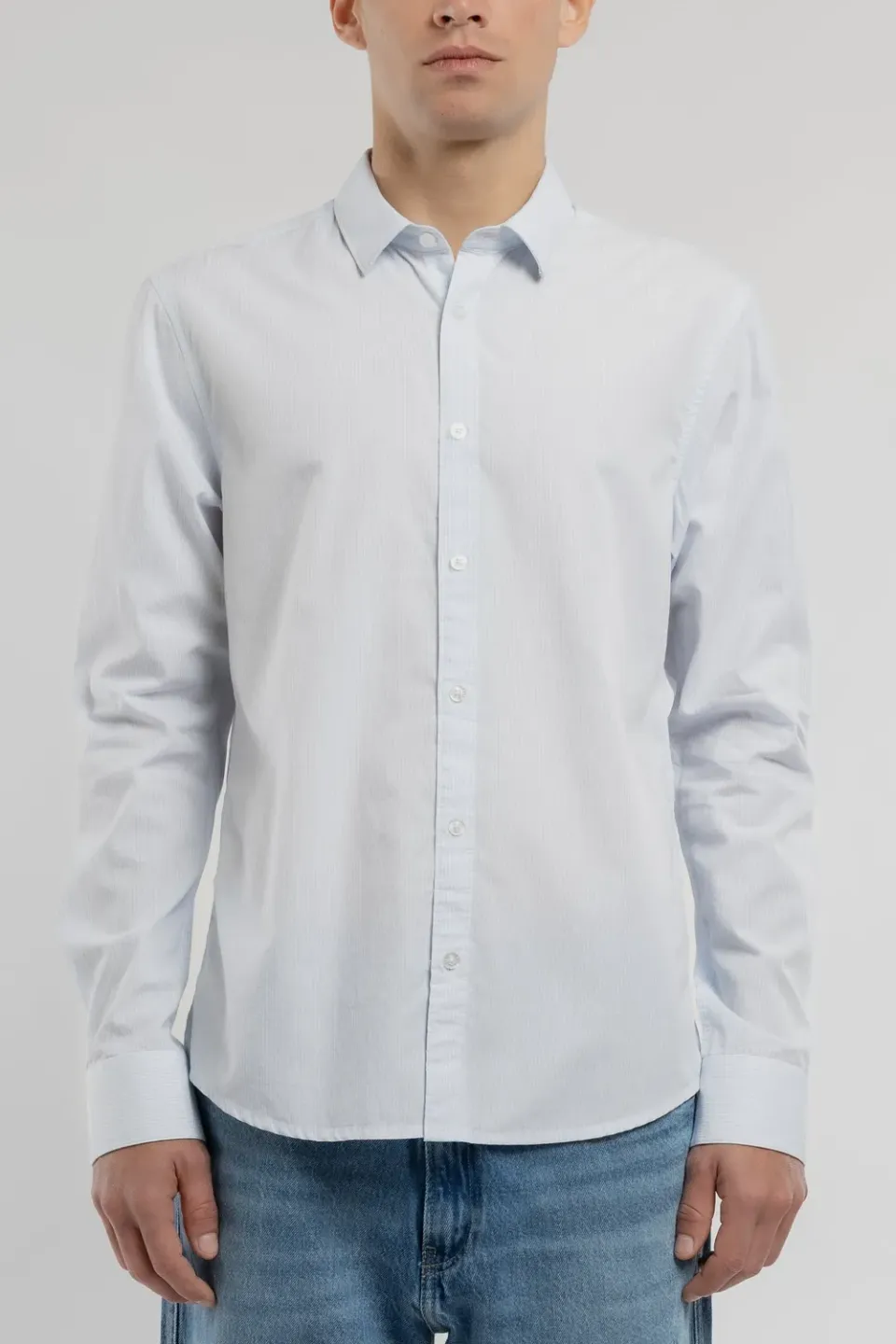 Teddy Smith Carton camicia uomo azzurro righe slim fil a fil