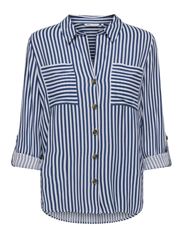 ONLY Shirt camicia manica arrotolata nera giro manica