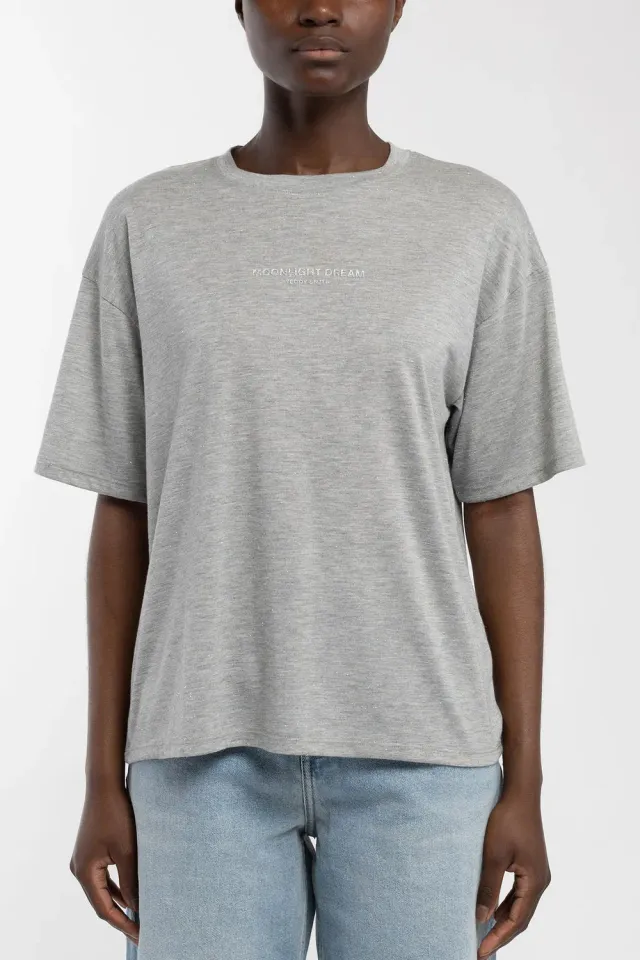 Teddy Smith T-Louane t-shirt donna grigio jersey lurex stampa